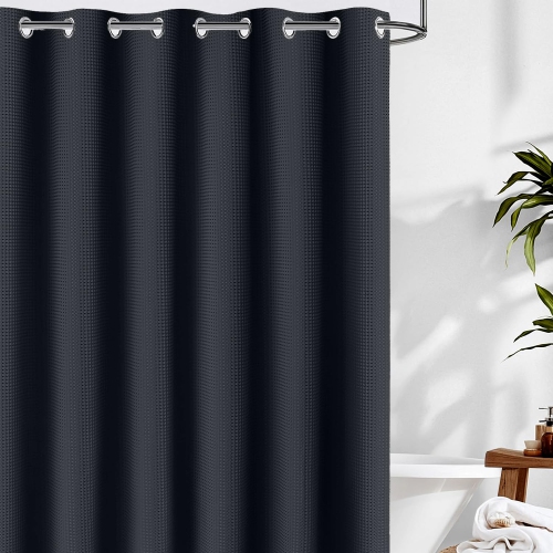 Canadian Linen Hookless Shower Curtains, 72"x72", Mildew Water Resistant Washable Polyester Bathtub Shower Curtains for Bathroom, Black Waffle Design