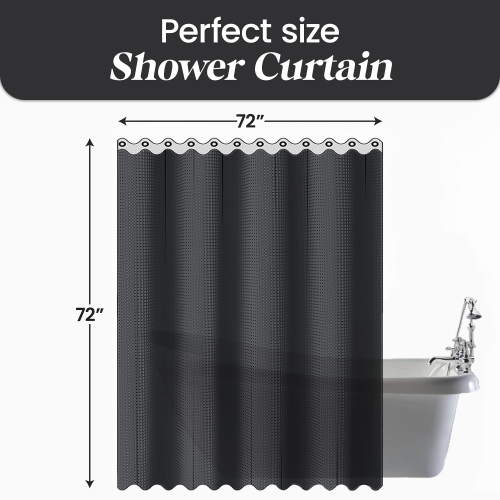 Canadian Linen Hookless Shower Curtains, 72"x72", Mildew Water Resistant Washable Polyester Bathtub Shower Curtains for Bathroom, Black Waffle Design