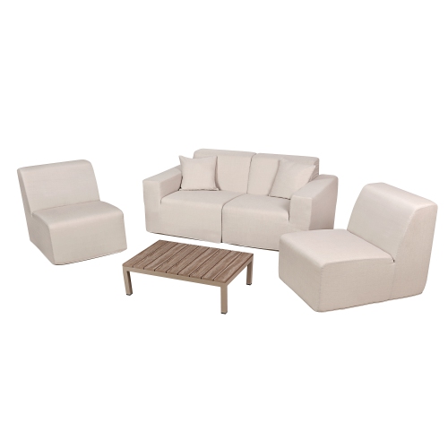 Deko Living 4 Place Seating Beige Outdoor Compression Foam Sofa and Table Set