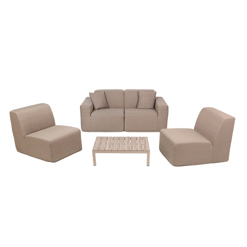 DEKO LIVING  4 Place Seating Outdoor Compression Foam Sofa And Table Set In Brown