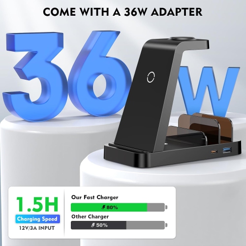 5 in 1 Wireless Charger for iPhone, Apple Watch, AirPods, and iPad - Fast Charging Station for Multiple Apple Devices