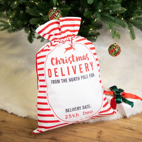 Image 1 of 6.. Striped Christmas Delivery Tied Gift Sack - 27.25" - White and Red