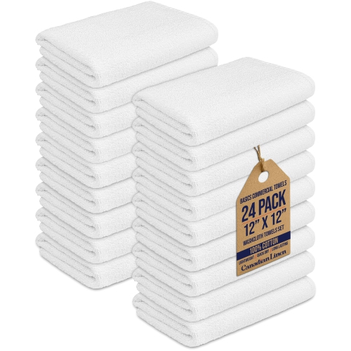 Canadian Linen Basic – Ensemble de débarbouillettes, 12 x 12&nbsp;po, 24 serviettes de nettoyage en coton doux absorbant, séchage rapide, pour Home