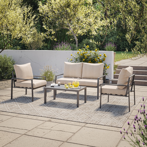 CorLiving Eden Deluxe 4-Piece Aluminum Patio Conversation Set with Cushions