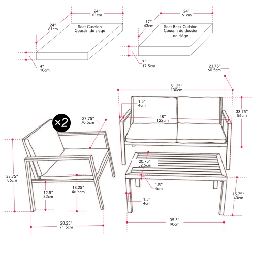 CorLiving Eden Deluxe 4-Piece Aluminum Patio Conversation Set with Cushions