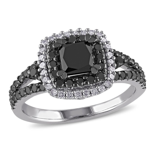 1.51 Carat Black & White Diamond Engagement Ring in Sterling Silver