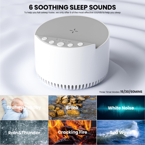 Classic Bluetooth Speaker, Wireless Charging Noise Sound Machine, Sleep Therapy for Adults & Baby Meditation(White)