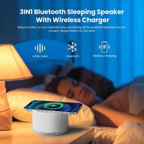 Classic Bluetooth Speaker, Wireless Charging Noise Sound Machine, Sleep Therapy for Adults & Baby Meditation(White)