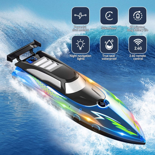 RC Boat Remote Control Boats for Pools Lakes for Boys Girls 4-12 Years(Blue)