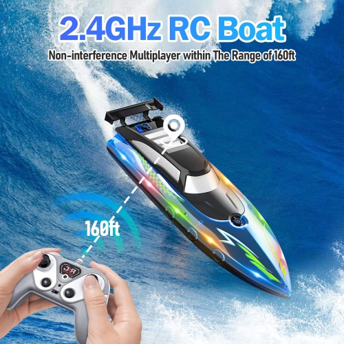 RC Boat Remote Control Boats for Pools Lakes for Boys Girls 4-12 Years(Blue)