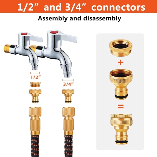 50FT Expandable Garden Hose, Flexible Expandable Garden Hose with 10 Functions Spray Nozzle, with 3/4" 1/2" Connectors, Durable Latex Water Pipe