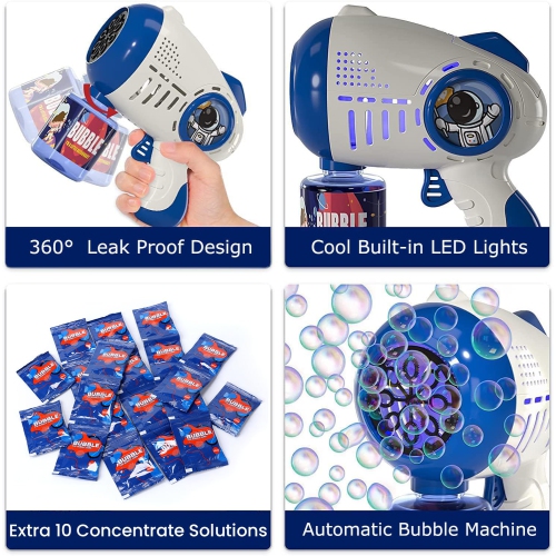 2-Pack Electric Bubble Gun, 8-Hole Light-Up Bubble Machine, Summer Outdoor Toy & Birthday Party Gift