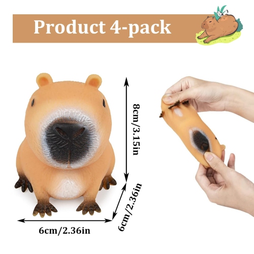 Paquet de 4 jouets souples Capybara, jouets antistress à pression pour les Fêtes, cadeaux pour les anniversaires