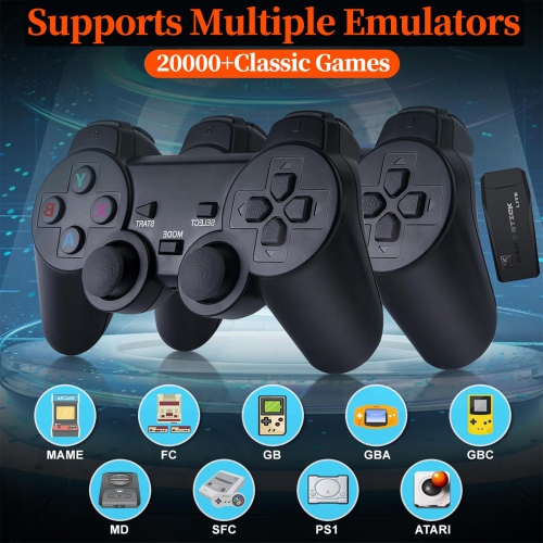 Console de jeu rétro sans fil avec plus de 20 000 jeux intégrés, sortie HDMI 4K et deux manettes de 2,4 GHz