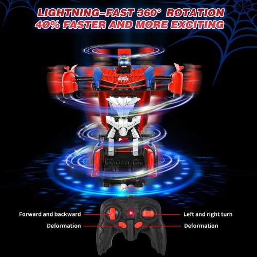 Spider Transformers Remote Control Car Toy with 2.4GHz Remote Control, 360° Rotating Robot Toy