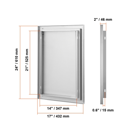 VEVOR 17W x 24H Inch BBQ Access Door, Single Outdoor Kitchen Door, Stainless Steel Flush Mount Door, Wall Vertical Door with Recessed Handle, for BBQ
