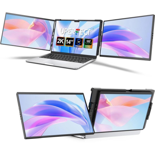 UPERFECT 2K 14" 360° Swivel Hinge Laptop Screen Extender, QHD IPS Portable Dual Monitor for 13.3"-17.3" Laptops - Plug & Play with Mac, Win, Android