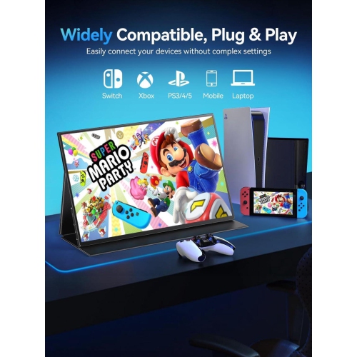 UPERFECT 16" 120Hz Portable Gaming Monitor with HDR, 400 Nits, 1080P IPS, Ultra-Slim Aluminum Design, VESA & Smart Cover - Ultimate Travel Companion