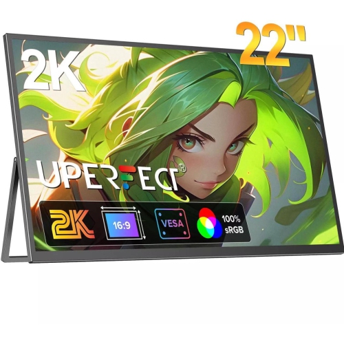 UPERFECT 22" Portable Monitor 2560*1440 2K QHD LCD Game Display IPS Panel USB C HDMI Computer Screen with VESA