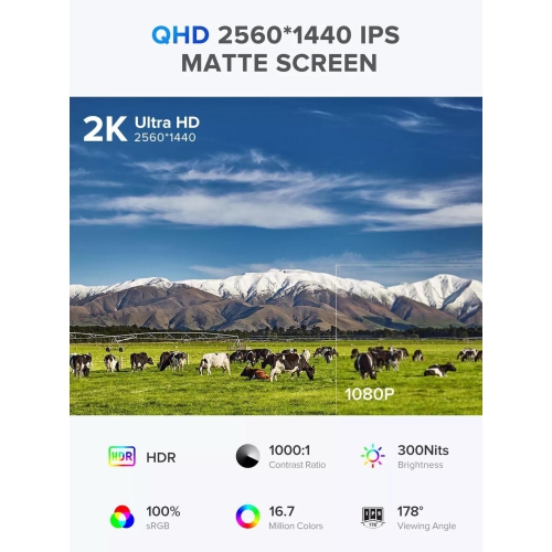 UPERFECT 22" Portable Monitor 2560*1440 2K QHD LCD Game Display IPS Panel USB C HDMI Computer Screen with VESA