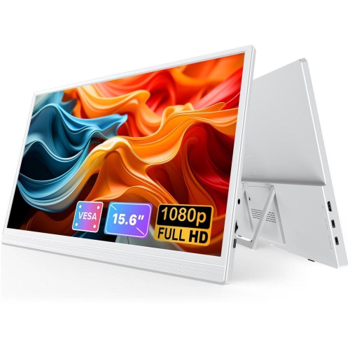 UPERFECT 15.6" Lightweight White Portable Monitor with USB-C, HDMI & Built-in Stand - 1080P External Laptop Screen