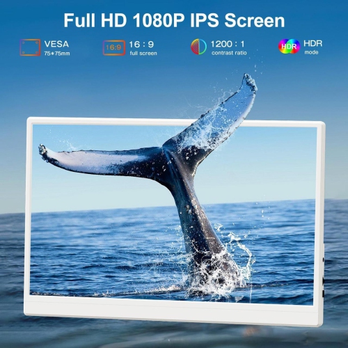 UPERFECT 15.6" Lightweight White Portable Monitor with USB-C, HDMI & Built-in Stand - 1080P External Laptop Screen
