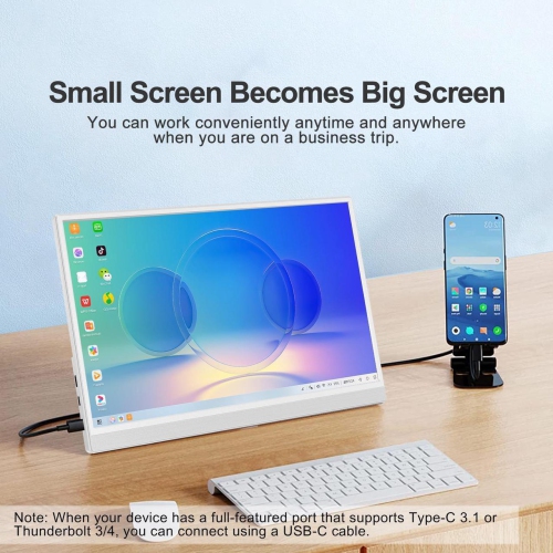 UPERFECT 15.6" Lightweight White Portable Monitor with USB-C, HDMI & Built-in Stand - 1080P External Laptop Screen