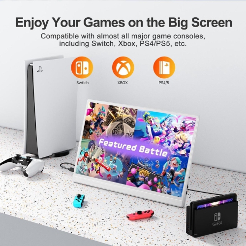 UPERFECT 15.6" Lightweight White Portable Monitor with USB-C, HDMI & Built-in Stand - 1080P External Laptop Screen