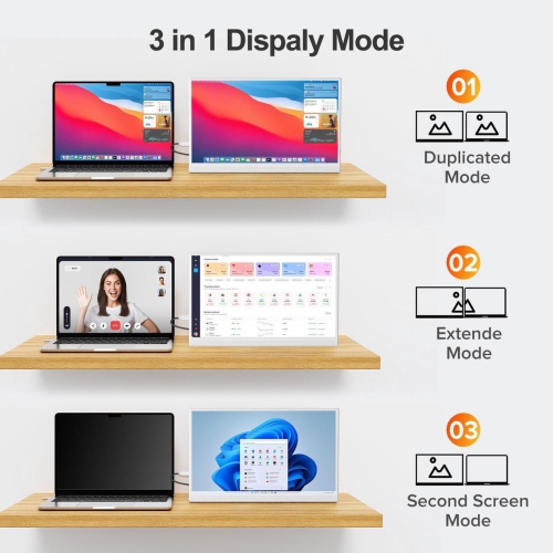 UPERFECT 15.6" Lightweight White Portable Monitor with USB-C, HDMI & Built-in Stand - 1080P External Laptop Screen