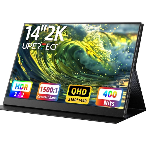 UPERFECT 14" 2K Portable Monitor 2160*1440 HDMI USB C Display FHD 1500:1 Screen For Laptop PC and Game Xbox PS