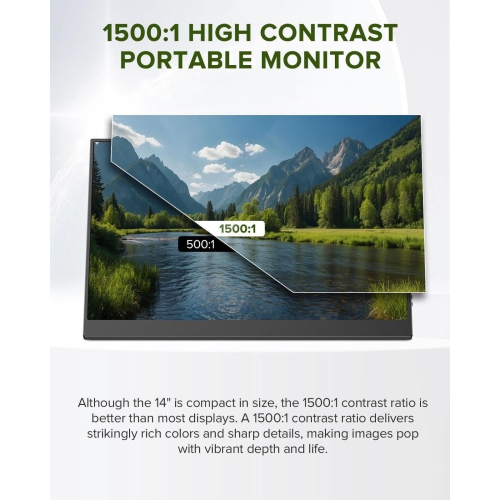 UPERFECT 14" 2K Portable Monitor 2160*1440 HDMI USB C Display FHD 1500:1 Screen For Laptop PC and Game Xbox PS