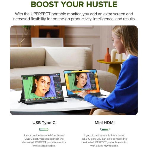 UPERFECT 14" 2K Portable Monitor 2160*1440 HDMI USB C Display FHD 1500:1 Screen For Laptop PC and Game Xbox PS