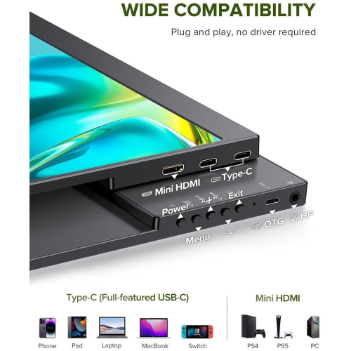 UPERFECT 14" 2K Portable Monitor 2160*1440 HDMI USB C Display FHD 1500:1 Screen For Laptop PC and Game Xbox PS