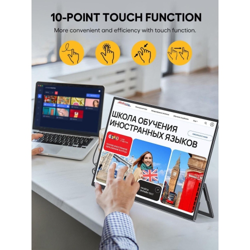 UPERFECT Portable Monitor 18.5-inch 120HZ Touchscreen 100% sRGB FHD FreeSync IPS HDR w/VESA & Stand 180° Adjustable Ultra-Slim & Lightweight