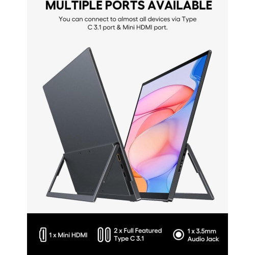 UPERFECT Portable Monitor 18.5-inch 120HZ Touchscreen 100% sRGB FHD FreeSync IPS HDR w/VESA & Stand 180° Adjustable Ultra-Slim & Lightweight