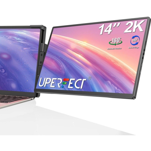 UPERFECT 2K 14" 360° Swivel Hinge Laptop Screen Extender, 2240x1400 QHD IPS Portable Monitor for 14"-17" Laptops - Plug & Play with Mac, Win, Dex