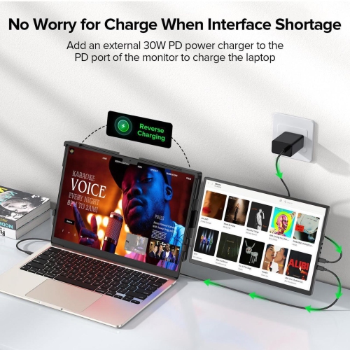 UPERFECT 2K 14" 360° Swivel Hinge Laptop Screen Extender, 2240x1400 QHD IPS Portable Monitor for 14"-17" Laptops - Plug & Play with Mac, Win, Dex