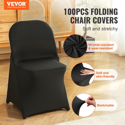 VEVOR 100PCS Stretch Spandex Folding Chair Covers, Universal Fitted Chair Cover, Removable Washable Protective Slipcovers, for Wedding, Holiday,
