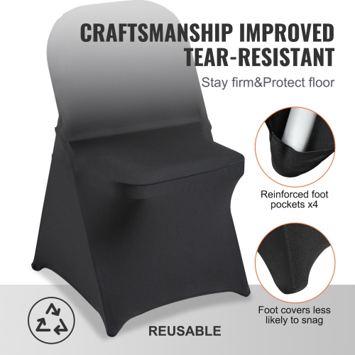 VEVOR 100PCS Stretch Spandex Folding Chair Covers, Universal Fitted Chair Cover, Removable Washable Protective Slipcovers, for Wedding, Holiday,
