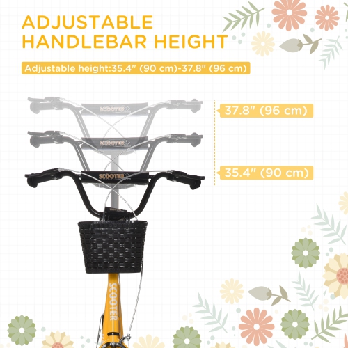 Trottinette pour enfants Aosom Trottinette pour enfants avec guidon réglable 2 paniers de freins Porte-gobelet Garde-boue Pneus gonflables en