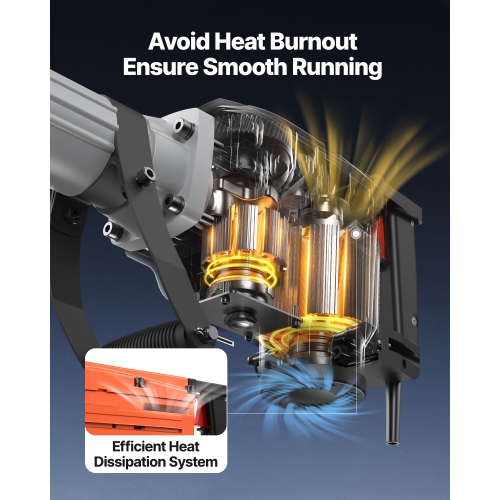 VEVOR 2200W Demolition Jack Hammer, 1400 BPM Jack Hammer Concrete Breaker, Jack Hammer 6pcs Chisels Bit with Gloves, 360°C Swiveling Front Handle for