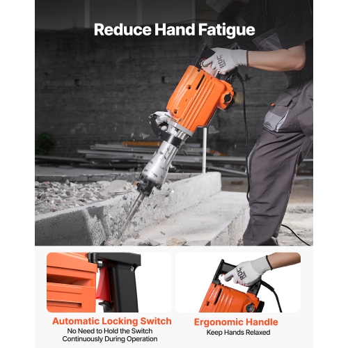 VEVOR 2200W Demolition Jack Hammer, 1400 BPM Jack Hammer Concrete Breaker, Jack Hammer 6pcs Chisels Bit with Gloves, 360°C Swiveling Front Handle for