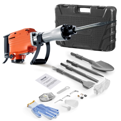 VEVOR 2200W Demolition Jack Hammer, 1400 BPM Jack Hammer Concrete Breaker, Jack Hammer 6pcs Chisels Bit with Gloves, 360°C Swiveling Front Handle for