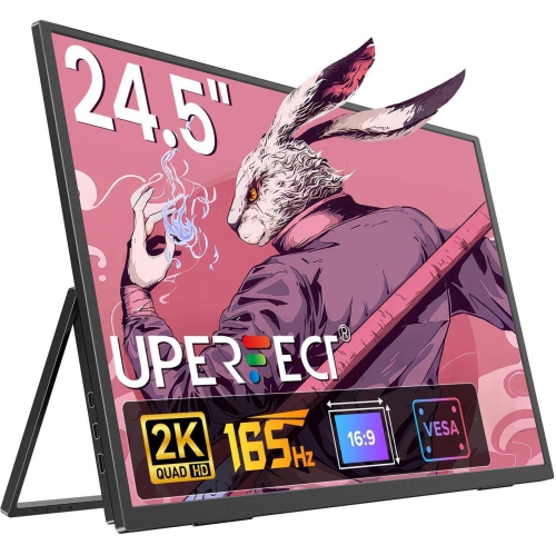 UPERFECT 24.5" 2K 165Hz Portable Monitor, QHD FreeSync IPS HDR with VESA, 180°Adjustable Stand, USB-C & HDMI, Ideal for Gaming, Travel, Laptop,