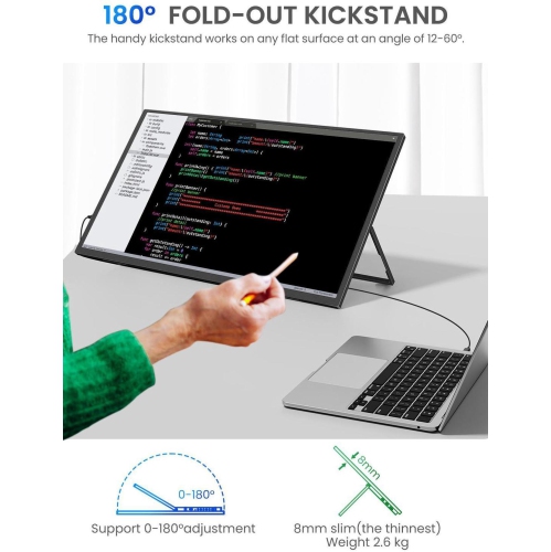 UPERFECT 24.5" 2K 165Hz Portable Monitor, QHD FreeSync IPS HDR with VESA, 180°Adjustable Stand, USB-C & HDMI, Ideal for Gaming, Travel, Laptop,