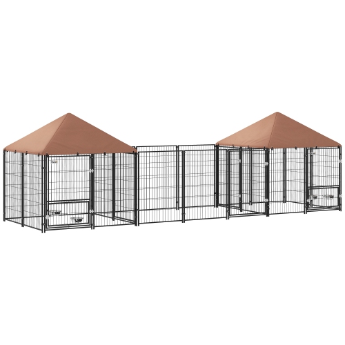 PawHut – Course pour chien, cage pour chien extérieur avec deux pièces, bols rotatifs et à hauteur réglable, housse étanche résistant aux rayons UV,