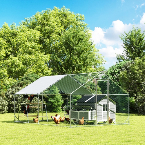 PawHut Chicken Run, Large Metal Chicken Coop with Nesting Box, Waterproof & UV-Resistant Cover, Roosting Bars, Poultry Cage for Outdoor, Backyard,
