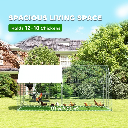 PawHut Chicken Run, Large Metal Chicken Coop with Nesting Box, Waterproof & UV-Resistant Cover, Roosting Bars, Poultry Cage for Outdoor, Backyard,