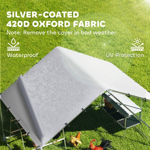 PawHut Chicken Run, Large Metal Chicken Coop with Nesting Box, Waterproof & UV-Resistant Cover, Roosting Bars, Poultry Cage for Outdoor, Backyard,