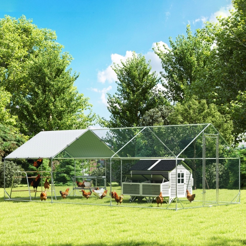 PawHut Chicken Run, Large Metal Chicken Coop with Nesting Box, Waterproof & UV-Resistant Cover, Roosting Bars, Poultry Cage for Outdoor, Backyard,